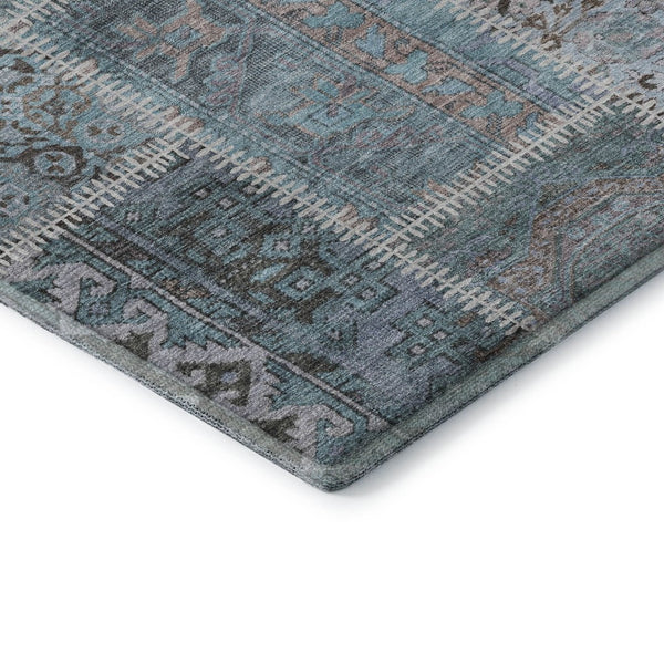HomeRoots 10' Teal and Beige Patchwork Area Rug - Washable, UV-Protected, Durable for High-Traffic Spaces 653260
