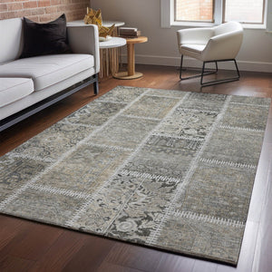 HomeRoots 5' X 8' Washable Taupe and Ivory Patchwork Area Rug with UV Protection and Stain Resistance Features 653262