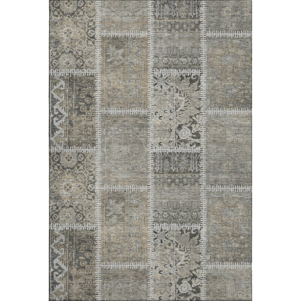 HomeRoots 5' X 8' Washable Taupe and Ivory Patchwork Area Rug with UV Protection and Stain Resistance Features 653262