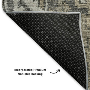 HomeRoots 5' X 8' Washable Taupe and Ivory Patchwork Area Rug with UV Protection and Stain Resistance Features 653262