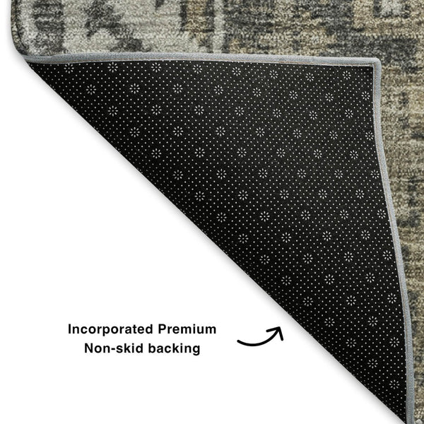 HomeRoots 5' X 8' Washable Taupe and Ivory Patchwork Area Rug with UV Protection and Stain Resistance Features 653262