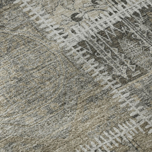 HomeRoots 5' X 8' Washable Taupe and Ivory Patchwork Area Rug with UV Protection and Stain Resistance Features 653262