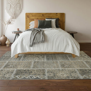 HomeRoots 5' X 8' Washable Taupe and Ivory Patchwork Area Rug with UV Protection and Stain Resistance Features 653262