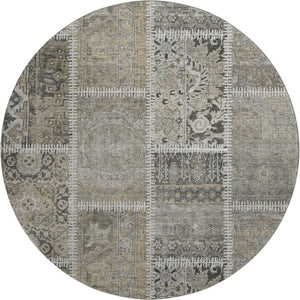 HomeRoots 8' Taupe and Ivory Patchwork Washable Round Rug - UV Protected, Easy Care, Durable & Stylish Design 653263