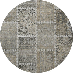 HomeRoots 8' Taupe and Ivory Patchwork Washable Round Rug - UV Protected, Easy Care, Durable & Stylish Design 653263