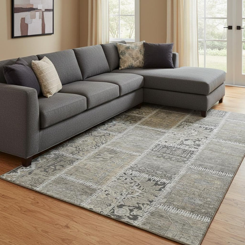 HomeRoots 10' X 14' Taupe and Ivory Washable Area Rug with UV Protection – Perfect for Family Spaces & Style! 653266