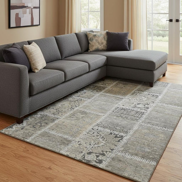 HomeRoots 10' X 14' Taupe and Ivory Washable Area Rug with UV Protection – Perfect for Family Spaces & Style! 653266