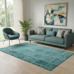 HomeRoots 5' X 8' Vibrant Turquoise & Aqua Patchwork Area Rug - Durable, Washable & UV-Resistant Design 653268