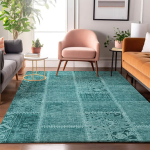 HomeRoots 5' X 8' Vibrant Turquoise & Aqua Patchwork Area Rug - Durable, Washable & UV-Resistant Design 653268