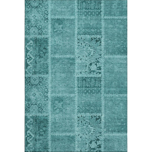 HomeRoots 5' X 8' Vibrant Turquoise & Aqua Patchwork Area Rug - Durable, Washable & UV-Resistant Design 653268