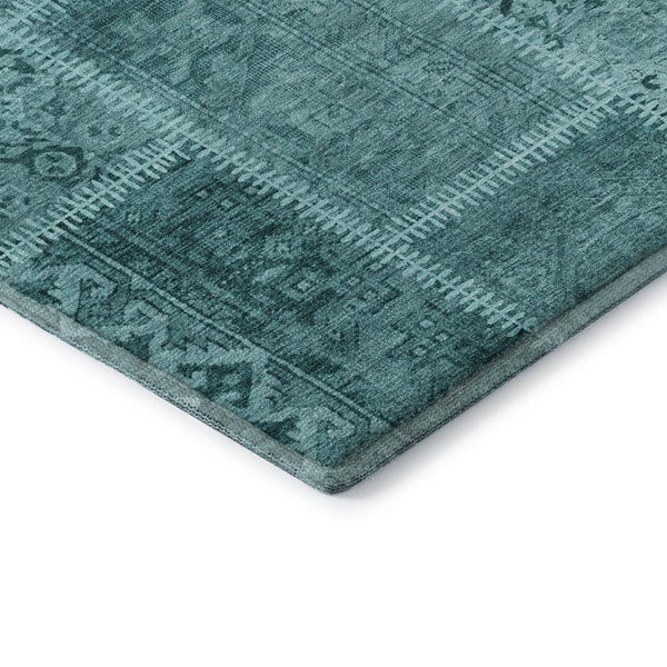 HomeRoots 5' X 8' Vibrant Turquoise & Aqua Patchwork Area Rug - Durable, Washable & UV-Resistant Design 653268