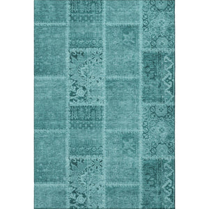 HomeRoots 5' X 8' Vibrant Turquoise & Aqua Patchwork Area Rug - Durable, Washable & UV-Resistant Design 653268