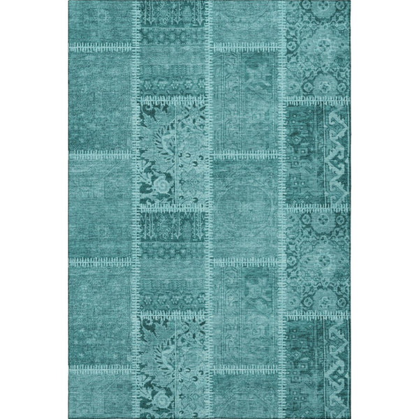 HomeRoots 5' X 8' Vibrant Turquoise & Aqua Patchwork Area Rug - Durable, Washable & UV-Resistant Design 653268