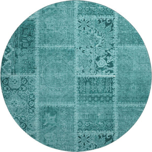 HomeRoots 8' Turquoise Aqua Patchwork Round Rug - Washable, UV Protected, Stain Resistant & Soft for Kids! 653269