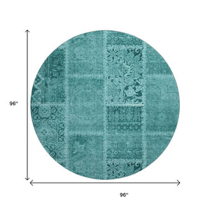 HomeRoots 8' Turquoise Aqua Patchwork Round Rug - Washable, UV Protected, Stain Resistant & Soft for Kids! 653269