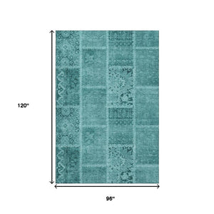 HomeRoots 8' X 10' Turquoise And Aqua Patchwork Area Rug - Stain Resistant, UV Protected, Easy Care Design 653270