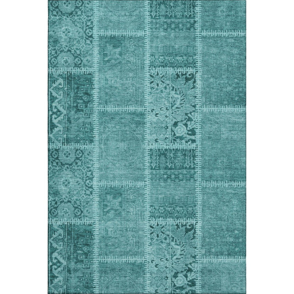 HomeRoots 8' X 10' Turquoise And Aqua Patchwork Area Rug - Stain Resistant, UV Protected, Easy Care Design 653270
