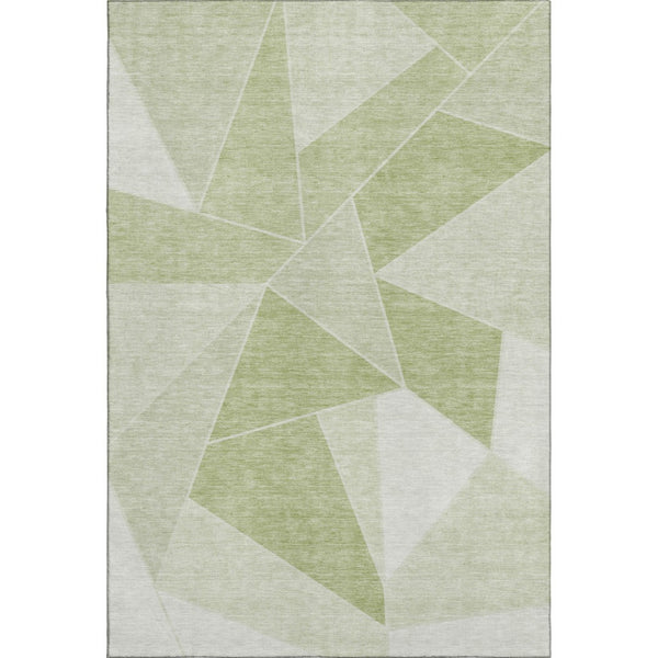 HomeRoots 5' Artichoke Green & Ivory Geometric Area Rug – Washable, UV-Protected, Durable for High-Traffic Spaces 653274