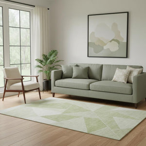 HomeRoots 5' Artichoke Green & Ivory Geometric Area Rug – Washable, UV-Protected, Durable for High-Traffic Spaces 653274