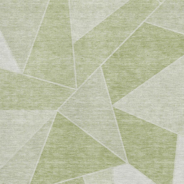 HomeRoots 5' Artichoke Green & Ivory Geometric Area Rug – Washable, UV-Protected, Durable for High-Traffic Spaces 653274
