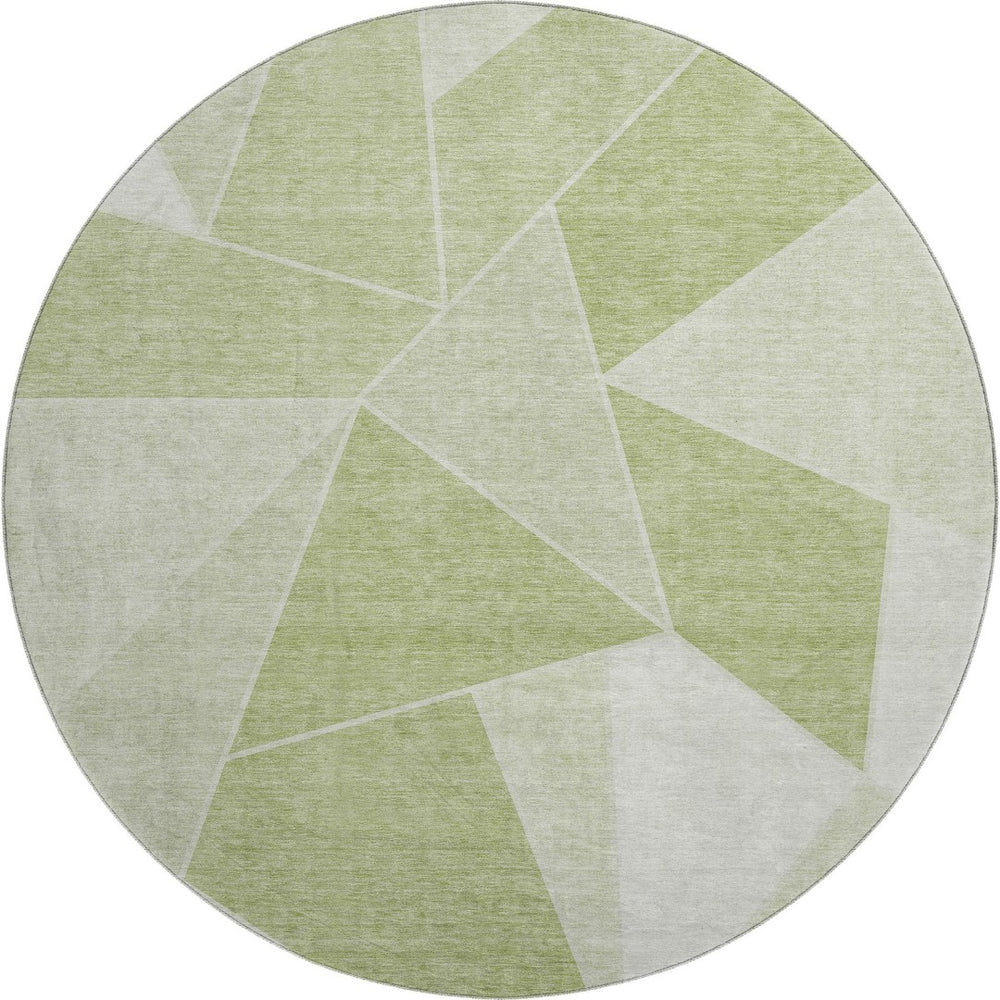 HomeRoots 8' Artichoke Green & Ivory Geometric Round Rug – Washable, UV Protected, Durable for Kids & Pets 653275