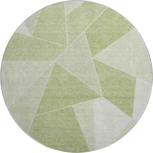 HomeRoots 8' Artichoke Green & Ivory Geometric Round Rug – Washable, UV Protected, Durable for Kids & Pets 653275