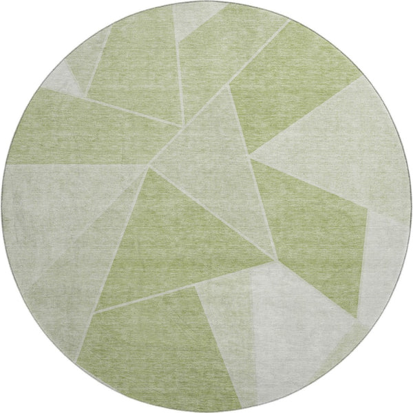 HomeRoots 8' Artichoke Green & Ivory Geometric Round Rug – Washable, UV Protected, Durable for Kids & Pets 653275