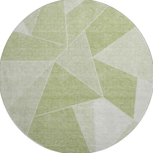 HomeRoots 8' Artichoke Green & Ivory Geometric Round Rug – Washable, UV Protected, Durable for Kids & Pets 653275