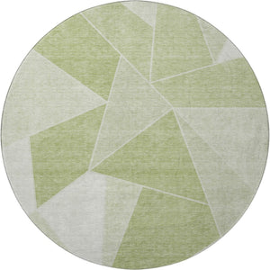 HomeRoots 8' Artichoke Green & Ivory Geometric Round Rug – Washable, UV Protected, Durable for Kids & Pets 653275