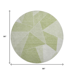 HomeRoots 8' Artichoke Green & Ivory Geometric Round Rug – Washable, UV Protected, Durable for Kids & Pets 653275