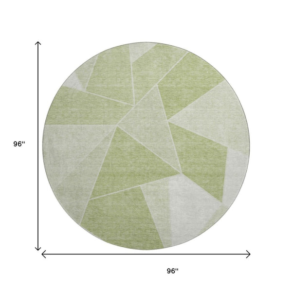 HomeRoots 8' Artichoke Green & Ivory Geometric Round Rug – Washable, UV Protected, Durable for Kids & Pets 653275