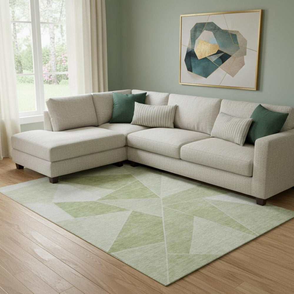 HomeRoots 8' X 10' Stylish Geometric Artichoke Green Area Rug - Washable, UV-Protected & Family-Friendly Design 653276