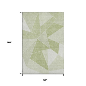 HomeRoots 10' Artichoke Green & Ivory Geometric Washable Area Rug with UV Protection for Modern Homes 653278