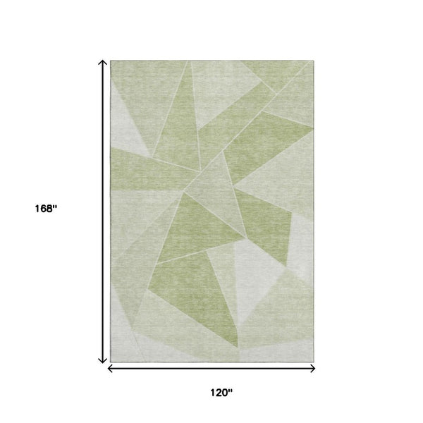 HomeRoots 10' Artichoke Green & Ivory Geometric Washable Area Rug with UV Protection for Modern Homes 653278