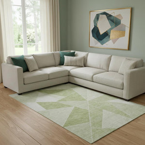 HomeRoots 10' Artichoke Green & Ivory Geometric Washable Area Rug with UV Protection for Modern Homes 653278