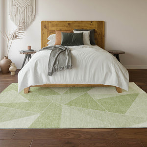 HomeRoots 10' Artichoke Green & Ivory Geometric Washable Area Rug with UV Protection for Modern Homes 653278