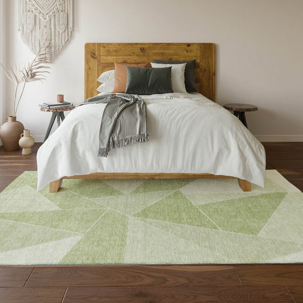 HomeRoots 10' Artichoke Green & Ivory Geometric Washable Area Rug with UV Protection for Modern Homes 653278