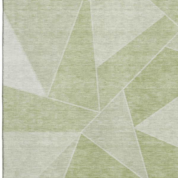 HomeRoots 10' Artichoke Green & Ivory Geometric Washable Area Rug with UV Protection for Modern Homes 653278