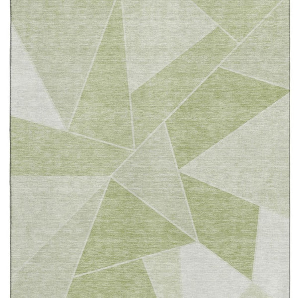 HomeRoots 10' Artichoke Green & Ivory Geometric Washable Area Rug with UV Protection for Modern Homes 653278