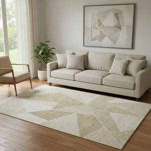 HomeRoots 5' X 8' Beige and Ivory Geometric Area Rug – Stylish, Washable, UV-Protected for Busy Homes 653280