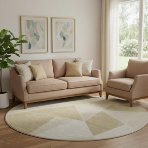HomeRoots 8' Beige and Ivory Geometric Area Rug - Washable, UV Protected, Pet-Friendly Design for Modern Homes 653281