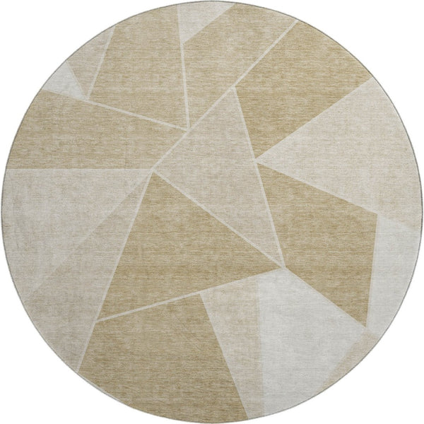HomeRoots 8' Beige and Ivory Geometric Area Rug - Washable, UV Protected, Pet-Friendly Design for Modern Homes 653281