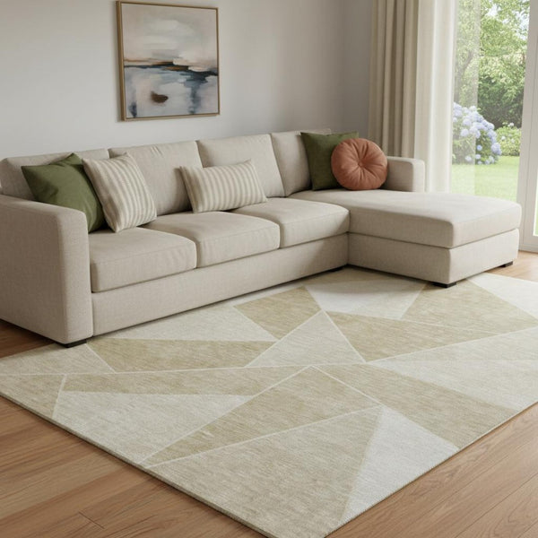 HomeRoots 8' X 10' Stylish Beige & Ivory Geometric Washable Area Rug - UV Protected, Durable & Easy Care! 653282