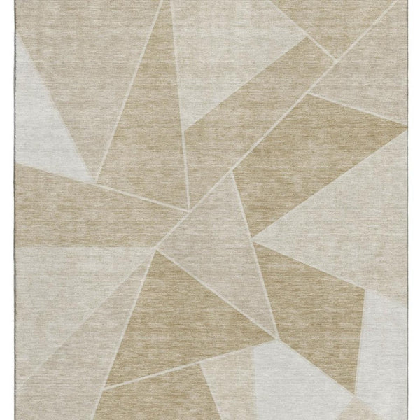 HomeRoots 8' X 10' Stylish Beige & Ivory Geometric Washable Area Rug - UV Protected, Durable & Easy Care! 653282