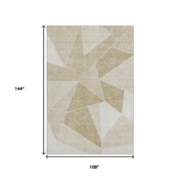 HomeRoots 9' X 12' Beige And Ivory Geometric Area Rug - Durable, Washable, UV-Resistant for Busy Homes 653283