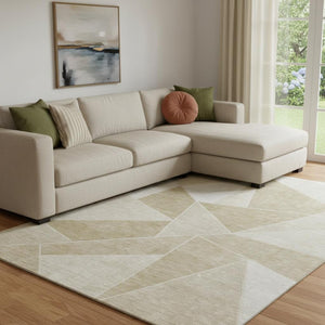 HomeRoots 9' X 12' Beige And Ivory Geometric Area Rug - Durable, Washable, UV-Resistant for Busy Homes 653283