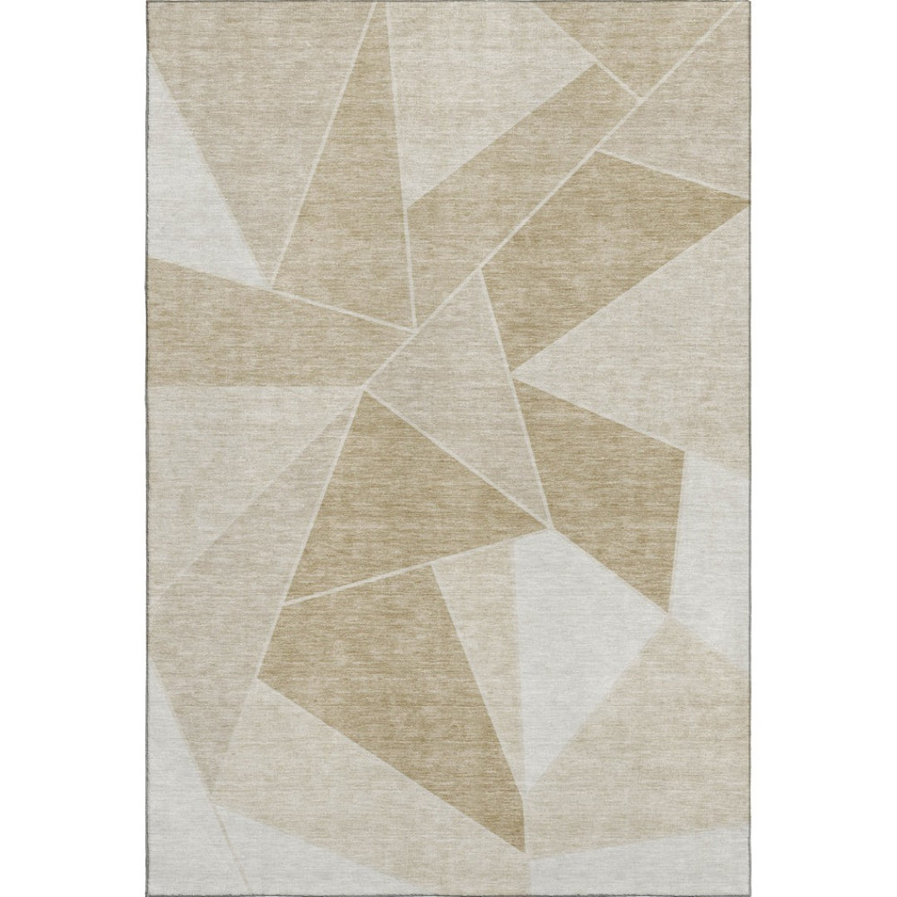 HomeRoots 9' X 12' Beige And Ivory Geometric Area Rug - Durable, Washable, UV-Resistant for Busy Homes 653283