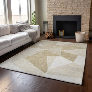 HomeRoots 9' X 12' Beige And Ivory Geometric Area Rug - Durable, Washable, UV-Resistant for Busy Homes 653283
