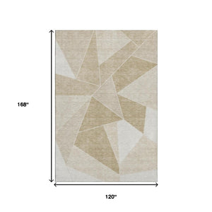 HomeRoots 10' X 14' Washable Beige and Ivory Geometric Area Rug with UV Protection for Modern Homes 653284