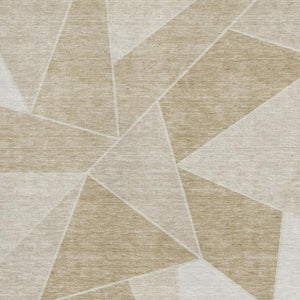 HomeRoots 10' X 14' Washable Beige and Ivory Geometric Area Rug with UV Protection for Modern Homes 653284